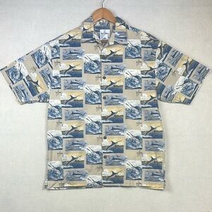Guy Harvey Size Medium Casual Button Shirt Swordfish Fishing Novelty Print